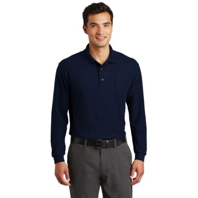 Long Sleeve Silk Touch Polo with Pocket Thumbnail